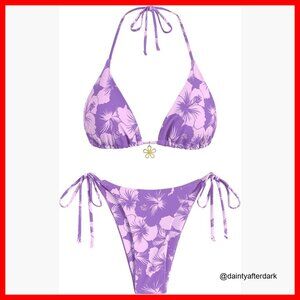 Polyester Blend Halter Triangle Bikini Set High Cut Side Tie